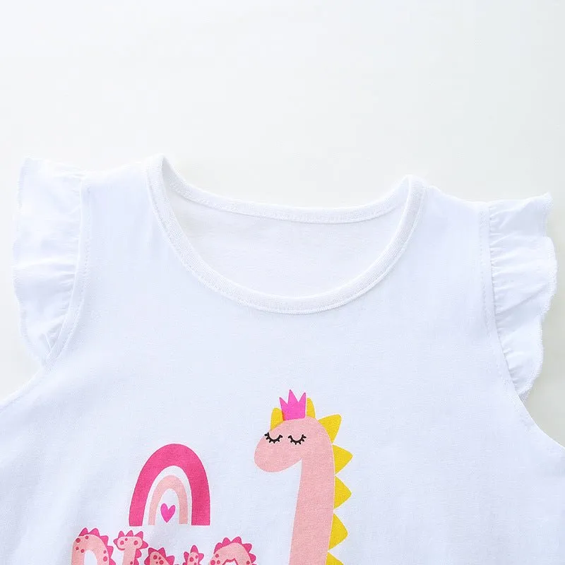 Toddler/Kid Girl's Short Sleeve Little Dino Princess Print Tee Whit Shorts Set