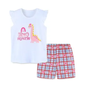 Toddler/Kid Girl's Short Sleeve Little Dino Princess Print Tee Whit Shorts Set