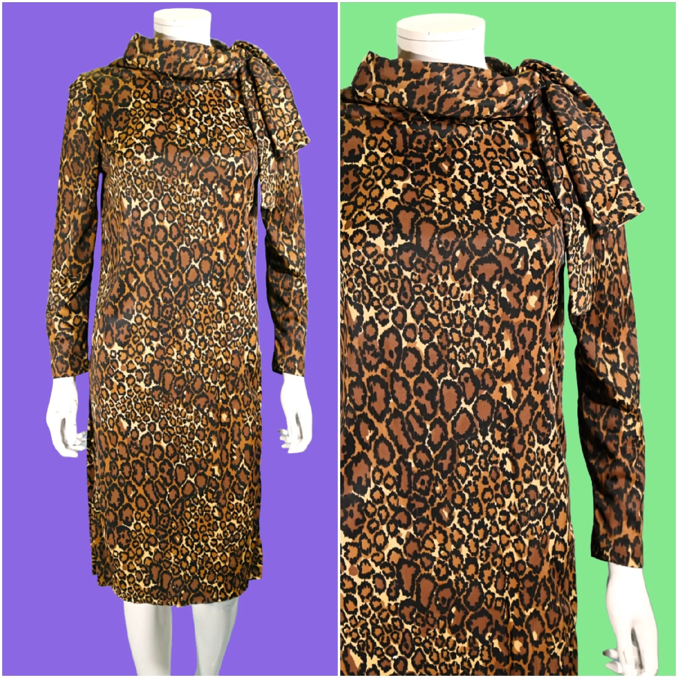 Vintage 60s Leopard Print Dress, 1960s Slinky Shift Dress