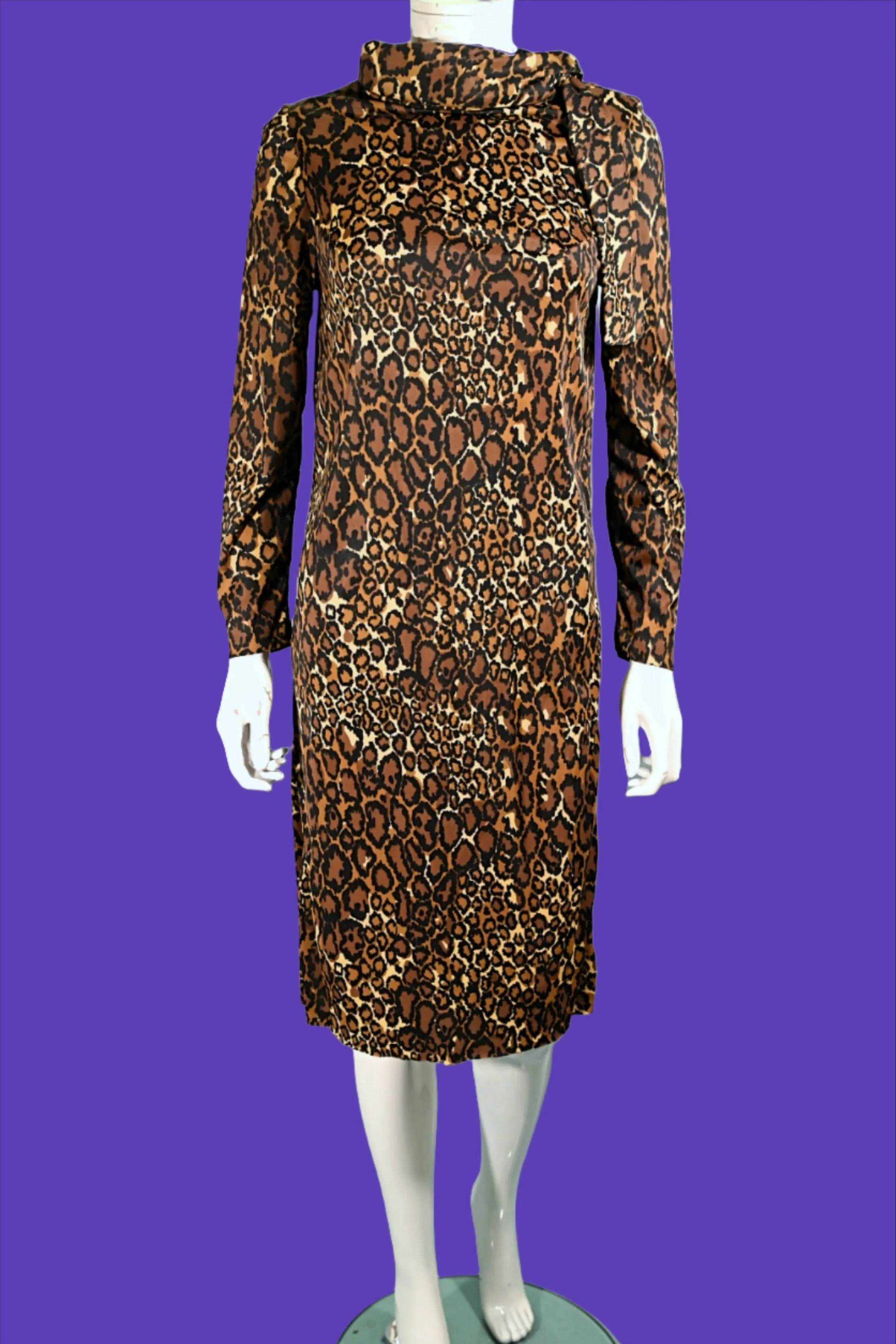 Vintage 60s Leopard Print Dress, 1960s Slinky Shift Dress