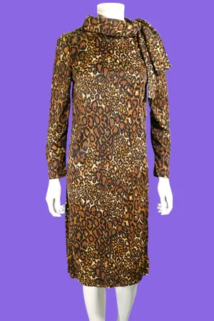 Vintage 60s Leopard Print Dress, 1960s Slinky Shift Dress