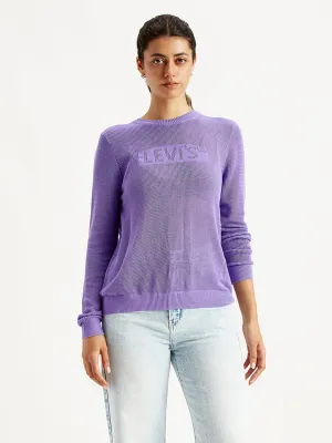 Women's Brand Logo Purple Crew Neck Sweater