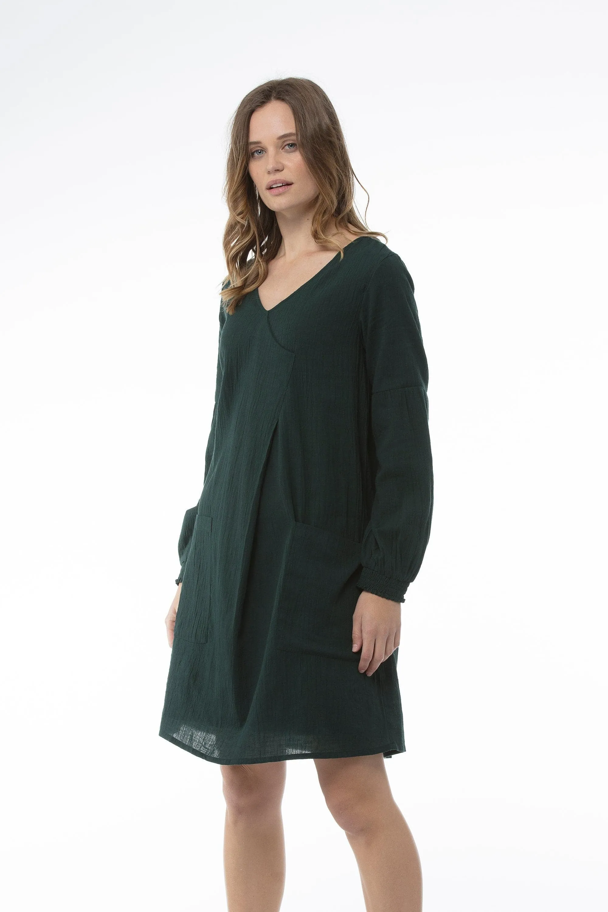 Women's Comfortable Bottle Green Dress - Heidi Dress