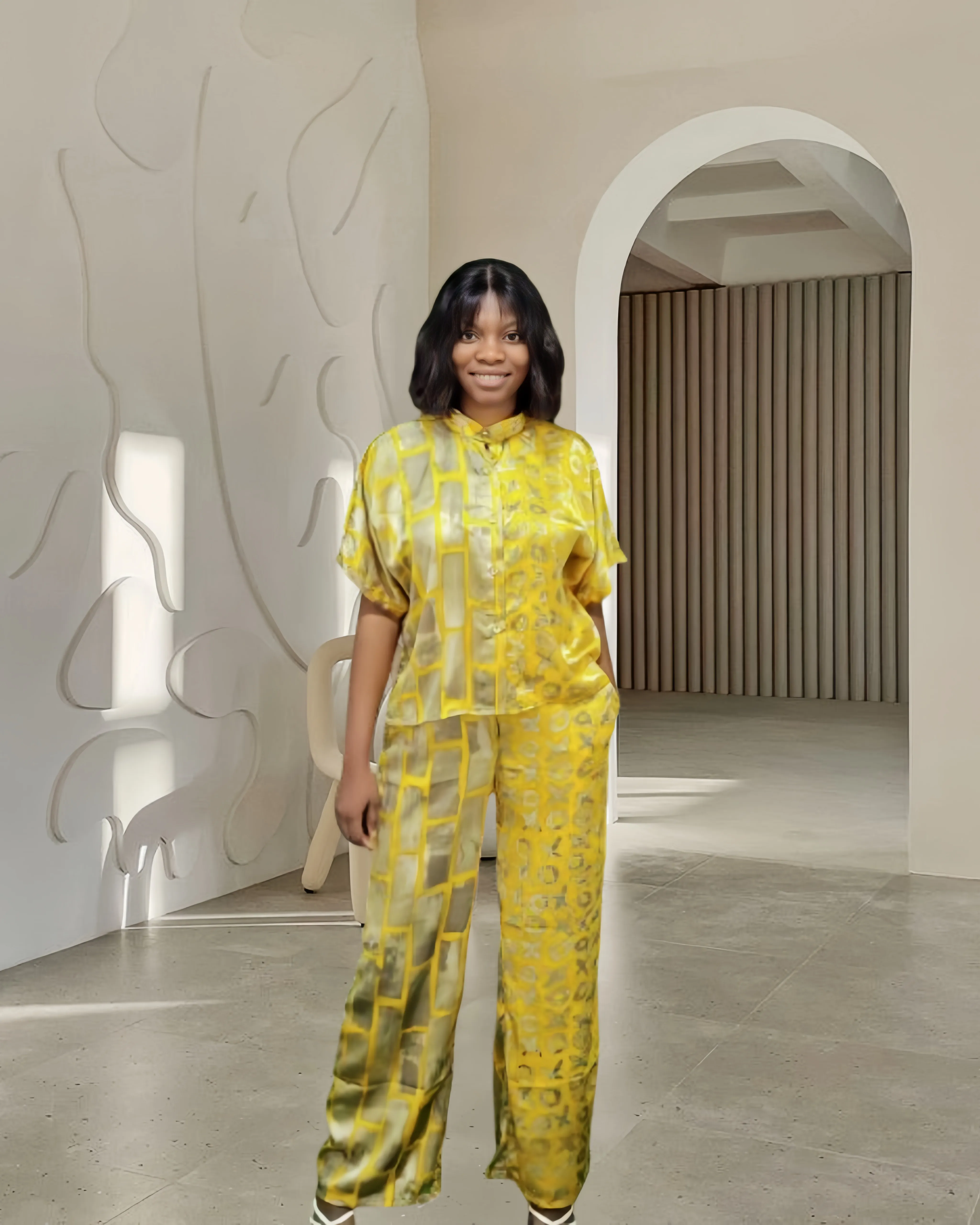 Yellow Silk 2 Piece Shirt & Palazo Pants